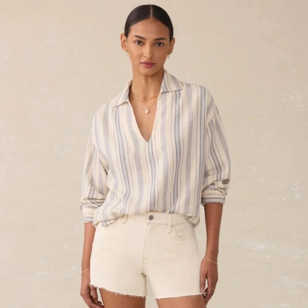 Faherty Tunic Top Womens Medium Dune Organic Cotton Gauze Sail Away Stripe